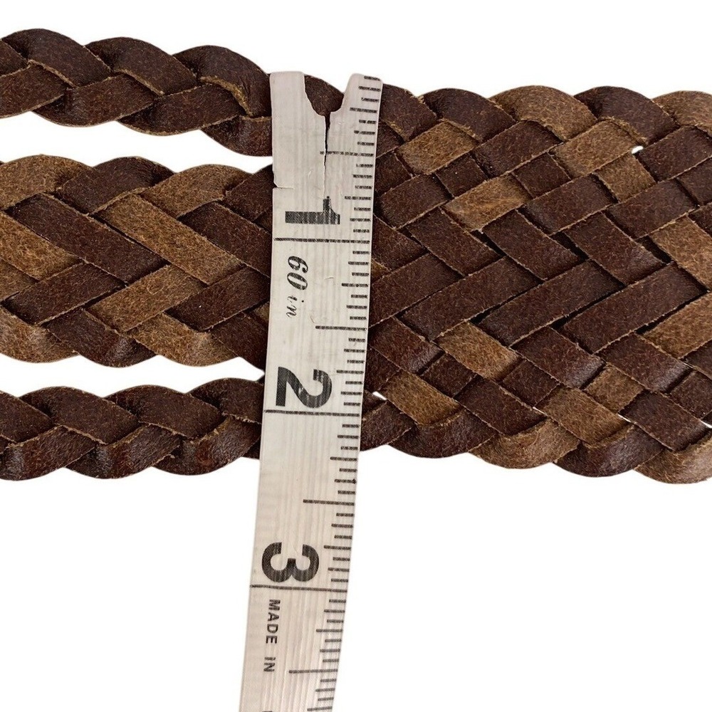 Chico's Leather Woven Belt Size M Brown Large Buckle Womens - Picture 10 of 12
